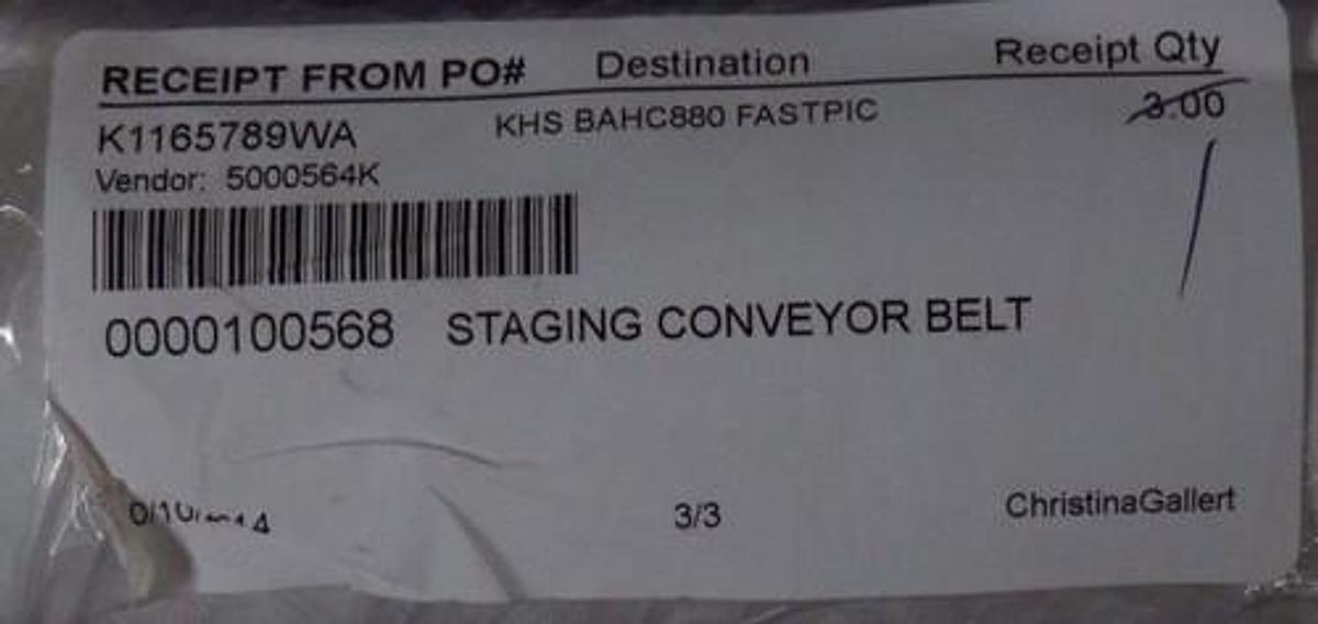 Used NEW KHS 0000100568 STAGING CONVEYOR BELT