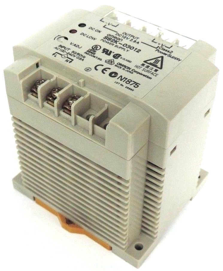 Used OMRON S82K-03012 POWER SUPPLY, 100-240VAC SUPPLY, 12VDC OUTPUT, 2.5A