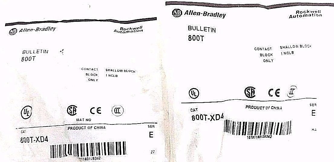 LOT OF 2 NEW ALLEN BRADLEY 800T-XD4 CONTACT BLOCKS 800TXD4, SER. E