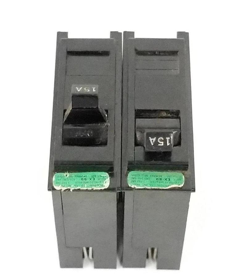 Used LOT OF 2 MURRAY UNDERWRITERS MP115 CIRCUIT BREAKERS EX-89, 47544, STYLE MP, 15A