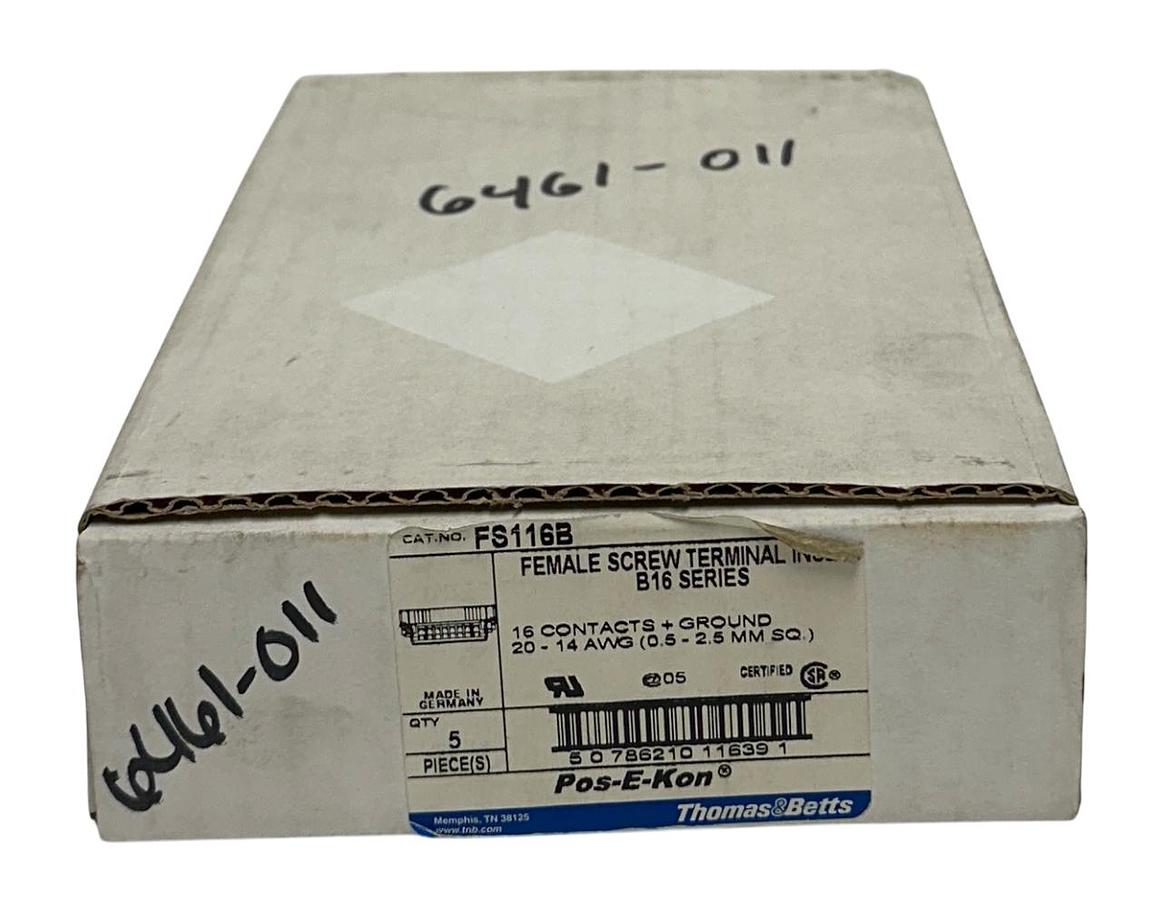 Used 4 THOMAS & BETTS FS116B Pos-E-Kon FEMALE SCREW TERMINAL INSERTS B16 SERIES NSMP
