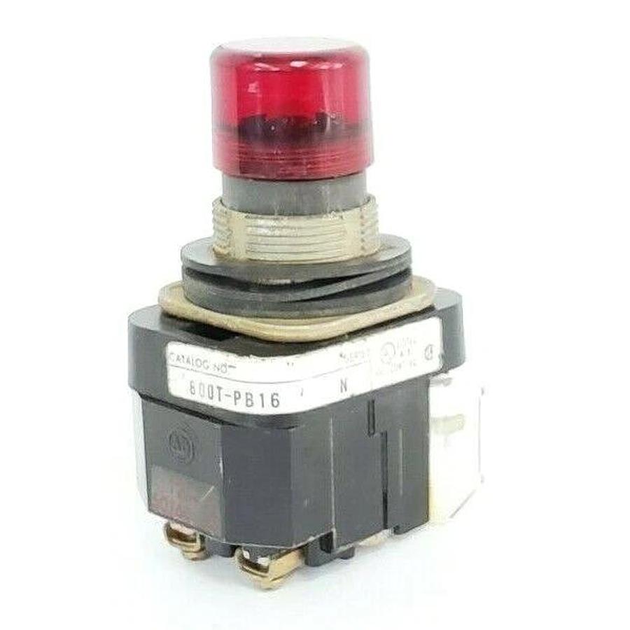 Used ALLEN BRADLEY 800T-PB16 SER. N RED PUSHBUTTON W/ COIL, CONTACT BLOCK, NO COLLAR