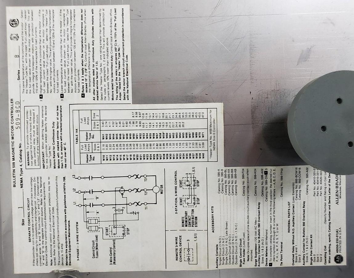 Used NEW ALLEN BRADLEY 509-BCD MAGNETIC MOTOR CONTROLLER W/ 509-BOD SER. B STARTER