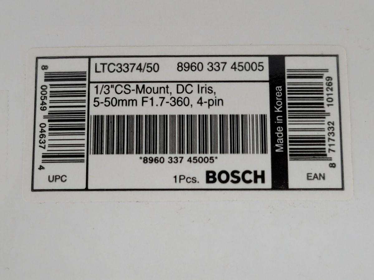 NIB BOSCH LTC3374/50 CS LENS 1/3-INCH 5 TO 50MM F/1.7 TO 360 4-PIN