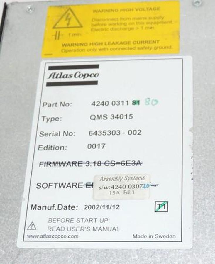 Used ATLAS COPCO 4240-0311-80 SERVO CONTROLLER QMS-340-15, 4240031180, QMS34015