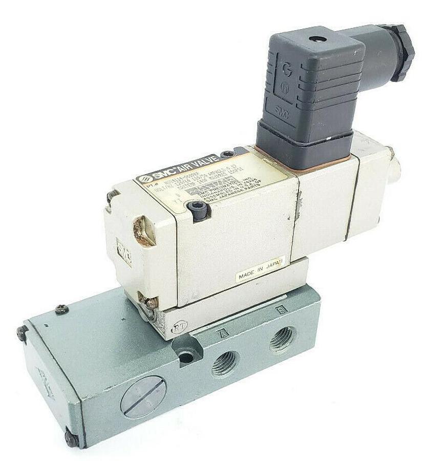 Used SMC NVS4114-0009KP5 SOLENOID VALVE 150PSI MAX 120VAC 60HZ W/ MANIFOLD BLOCK