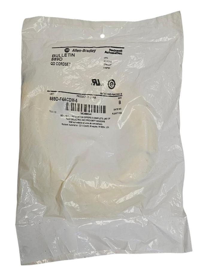 Used NEW ALLEN BRADLEY 889D-F4ACDM-5 QD CORDSET 4-PIN 5M SER. B 889DF4ACDM5