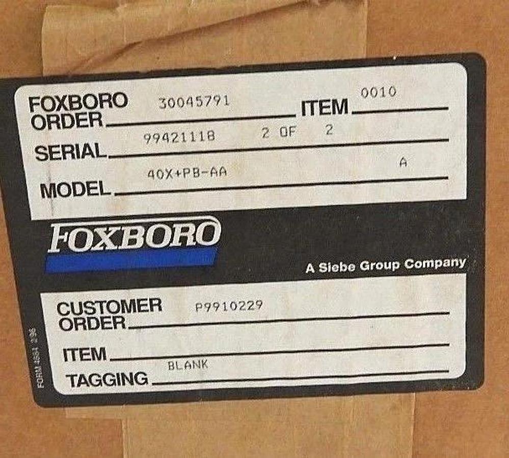 Used NIB FOXBORO 40X+PB-AA PRESSURE MEASURING ELEMENT 40XPBAA