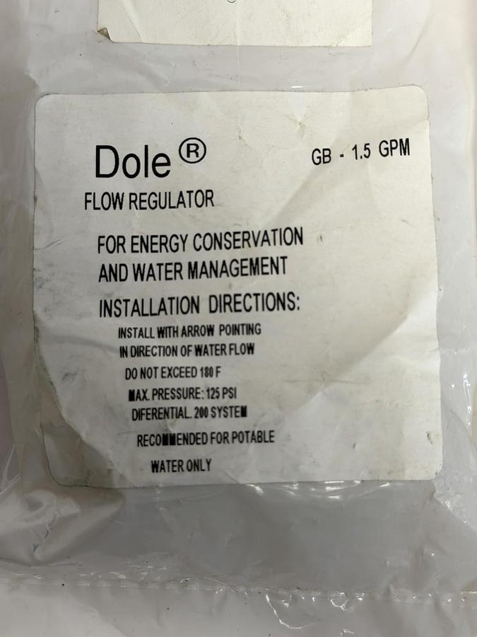 LOT OF 2 NEW DOLE GB - 1.5 GPM FLOW REGULATORS