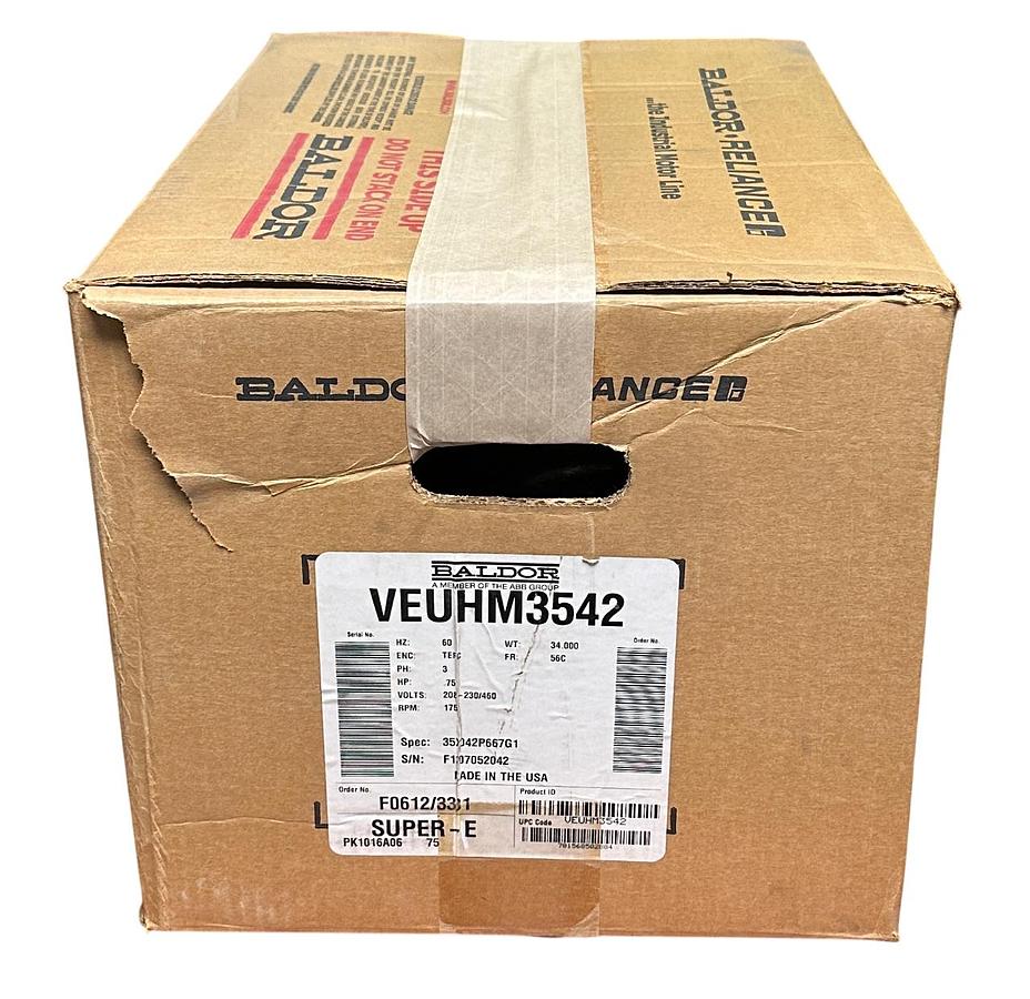Used BALDOR RELIANCE VEUHM3542 / 35X042P667G1 SUPER-E INDUSTRIAL MOTOR .75HP NSMP