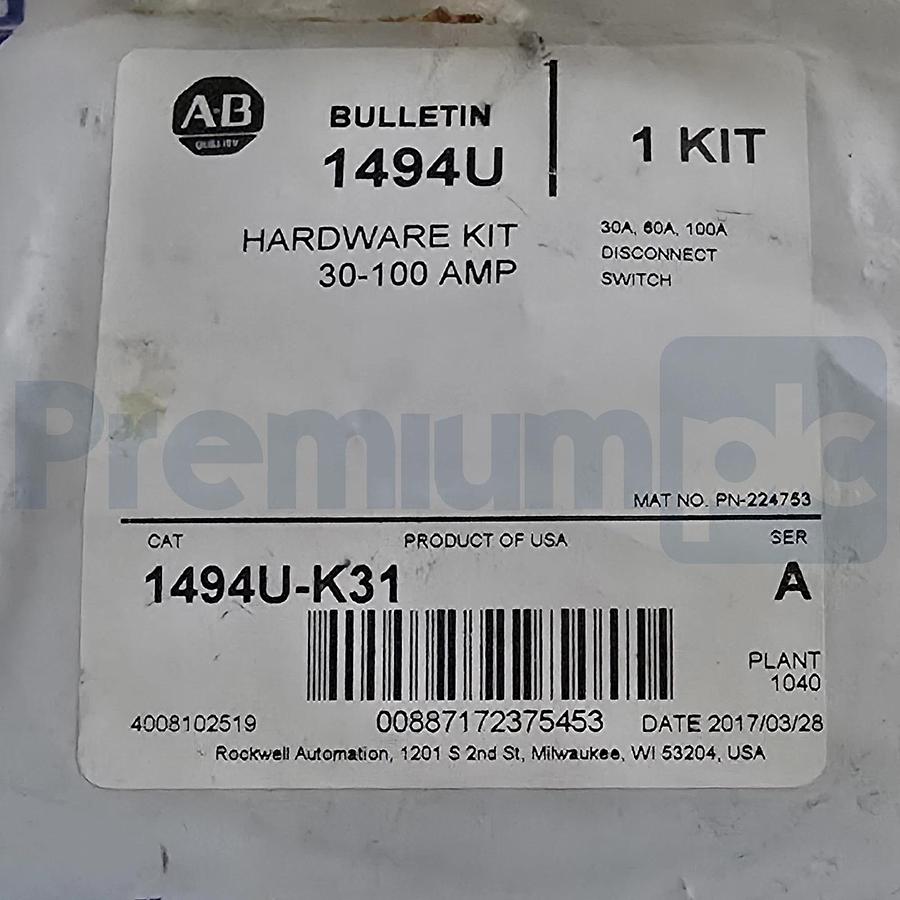 Surplus Allen Bradley 1494U-D100 /A Disconnect Switch 100A w/Lugs & Hardware Kit 885630944197