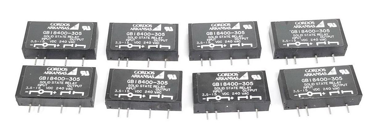 Used LOT OF 8 GORDOS ARKANSAS GB18400-305 SOLID STATE RELAYS GB18400305, 240 VAC