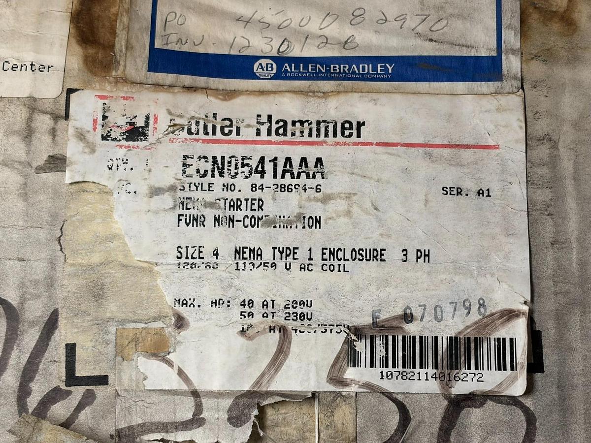 Used Cutler-Hammer ECN0541AAA Freedom NEMA Size 4 Motor Control Starter 120V Coil NEW