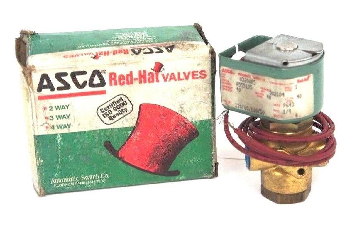 Used ASCO 8320A85 SOLENOID VALVE 1/4'' PIPE, 110-120V, 50/60HZ, 40 PSI, MISSING TOP