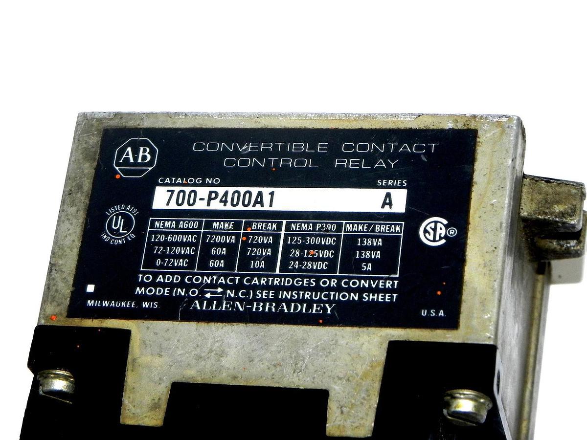 Used ALLEN BRADLEY 700-PT RELAY WITH 700-P400A1 RELAY 700PT