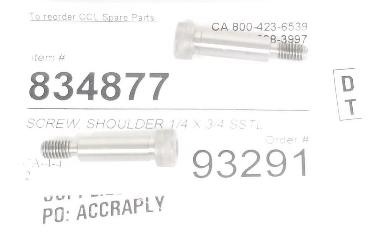 Used LOT OF 2 NEW CCL SPARE PARTS 834877 SHOULDER SCREWS 1/4 X 3/4 SSTL, LP6