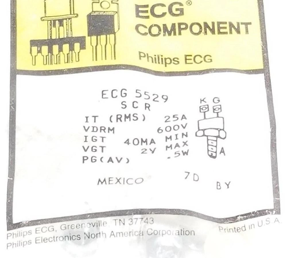 NEW PHILIPS ECG 5529 SILICON CONTROLLED RECTIFIER, 25A, 600V, ECG5529