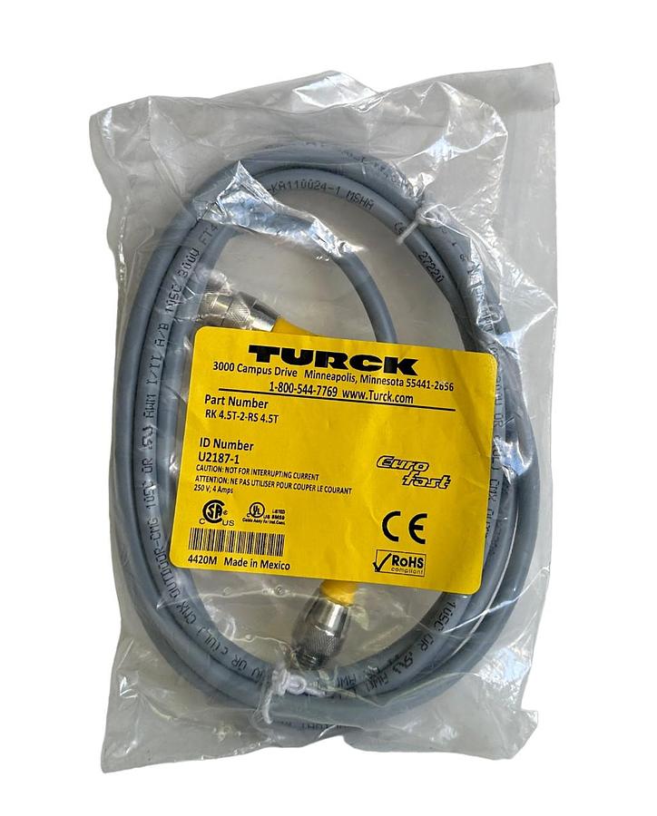 Used NEW TURCK RK 4.5T-2-RS 4.5T / RK45T2RS45T M12 EURO CORDSET 2M U2187-1 / U21871