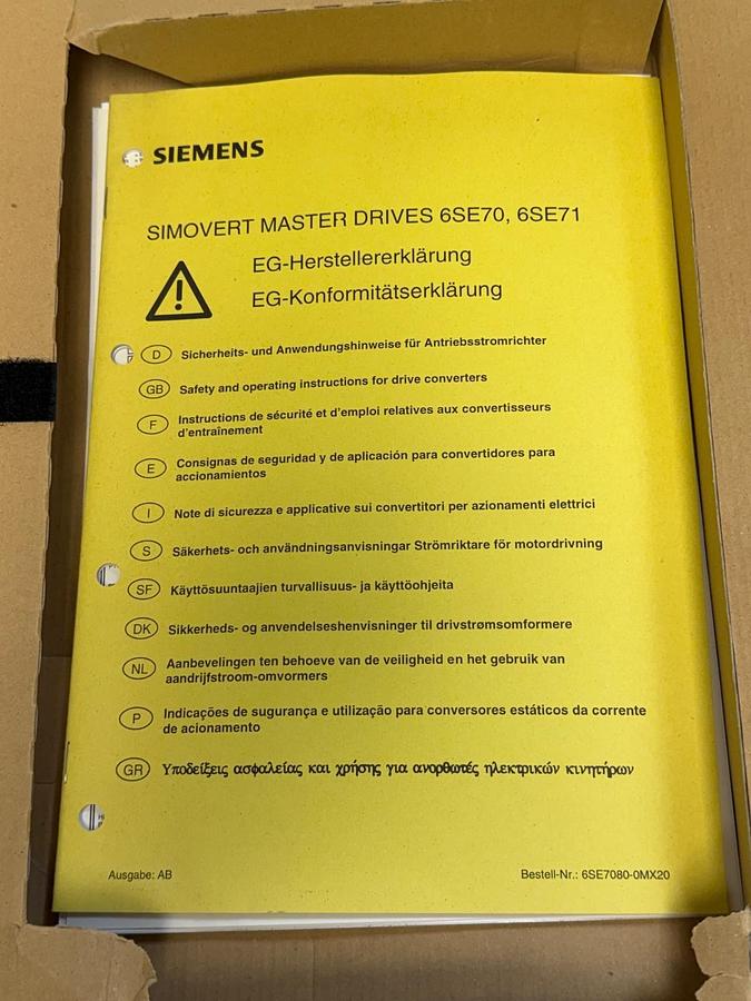Used NEW SIEMENS 6SE7087-6JK60 SIMOVERT MASTERDRIVES VECTOR CONTROL INSTRUCTIONS & CD