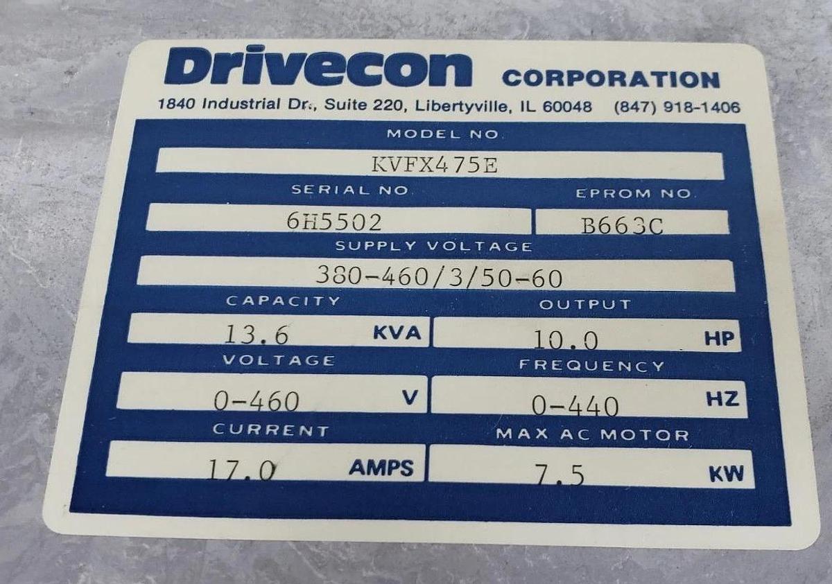 Used DRIVECON KVFX-475-E TRANSISTOR INVERTER KVFX475E *MISSING WIRING INSERT*