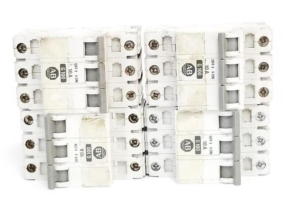 Used LOT OF 4 ALLEN BRADLEY 1492-CB-3-G-100 CIRCUIT BREAKERS SER. B, 10A, 3-POLE