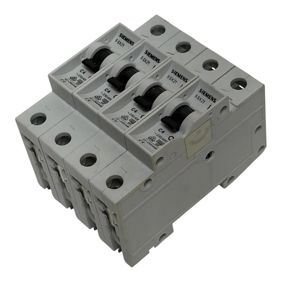 Lot of 4 Siemens 5SX21 C4 Miniature DIN Rail Circuit Breaker 4A 1-Pole