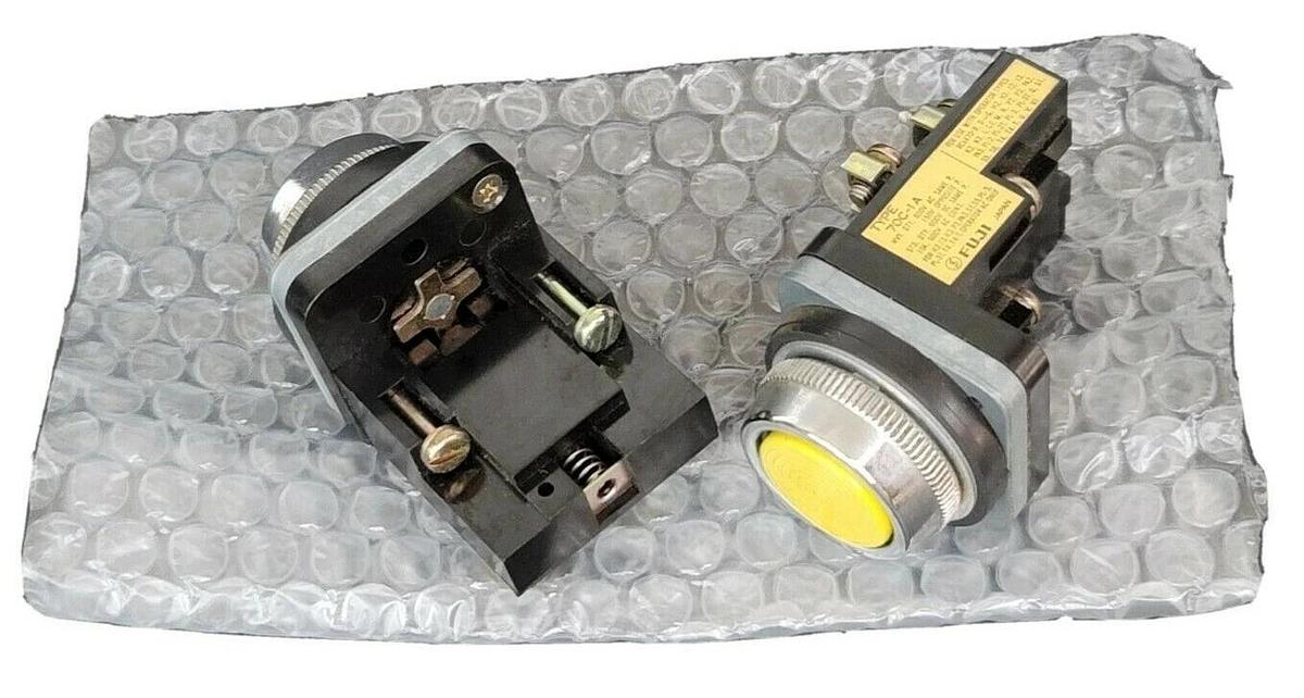 Used LOT OF 2 FUJI ELECTRIC 70C-IA CONTACT BLOCKS 70CIA, YELLOW CAP PUSHBUTTON