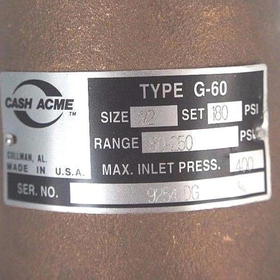 NEW CASH ACME TYPE G-60 PRESSURE REGULATING VALVE 1/2" BRONZE, 50-250 PSI RANGE