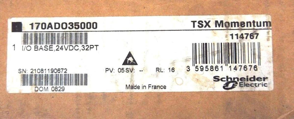 Used SCHNEIDER ELECTRIC 170ADO35000 I/O BASE 24VDC-32PT OUT, PV: 05, RL: 16