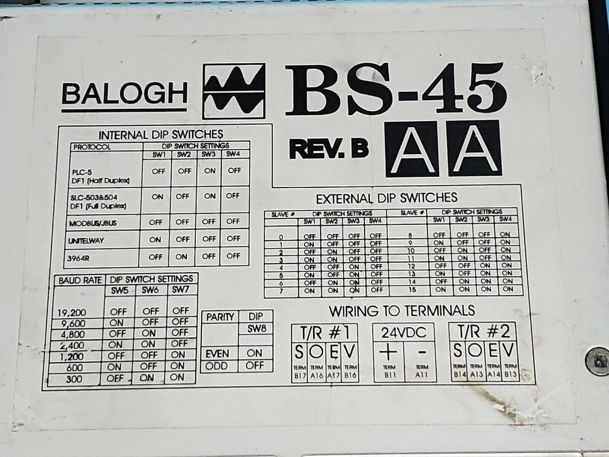 Used BALOGH BS-45AA SERIAL CONTROL UNIT REV. B HOUSING ASSEMBLY BS45AA