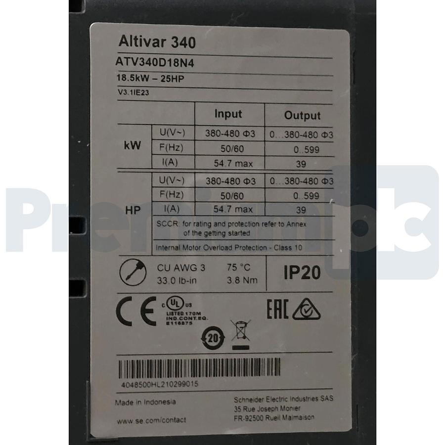 Used Schneider Electric ATV340D18N4 Altivar ATV340 AC Speed Drive 18kW/22kW 480V NSMP