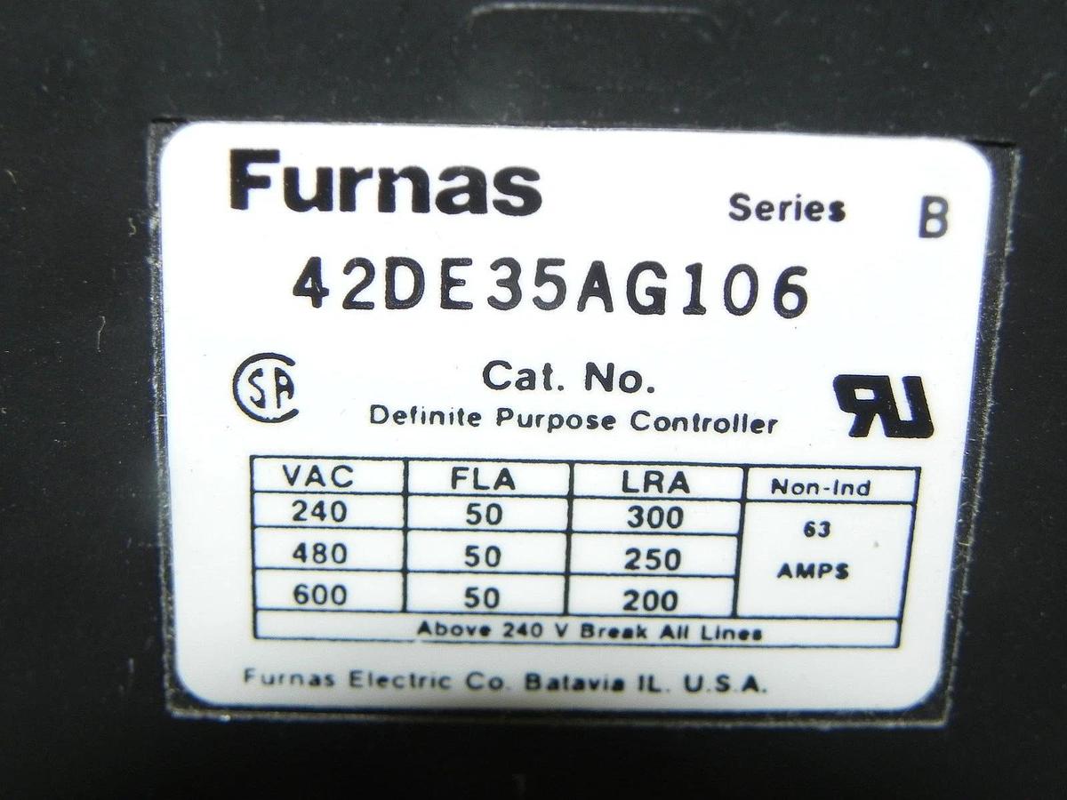 Used NIB FURNAS 42DE35AG106 MAGNETIC CONTACTOR DEFINITE PURPOSE 50AMP, 3POLE, 600VAC