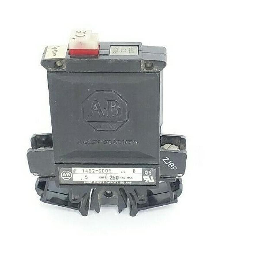 Used ALLEN BRADLEY 1492-G005 CIRCUIT BREAKER 250VAC .5AMP 1POLE SER. B