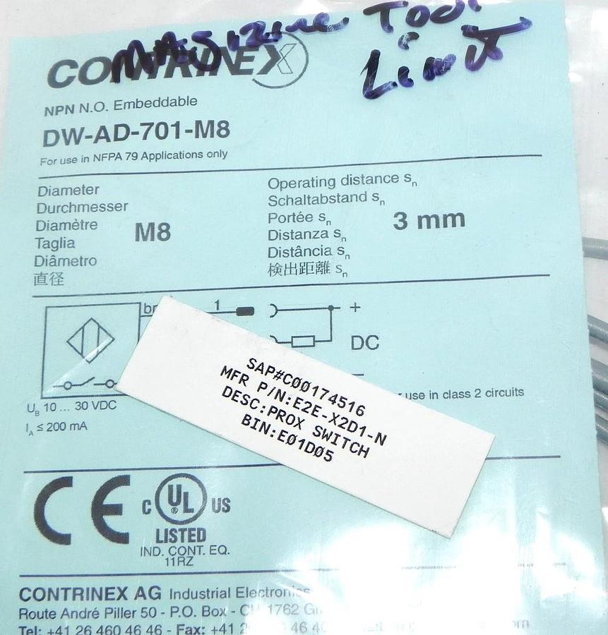 Used NEW CONTRINEX DW-AD-701-M8 INDUCTIVE SWITCHES DWAD701M8