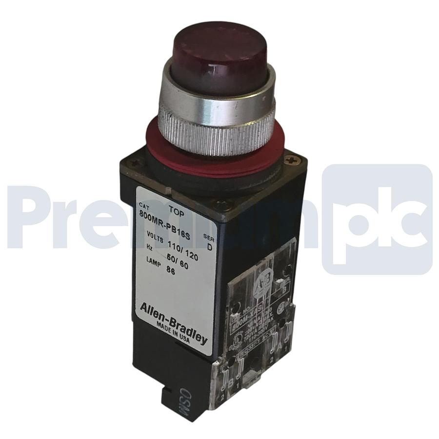 Used Allen Bradley 800MR-PB16S /D Red Illuminated Push Button 120V 22mm 800MRPB16S