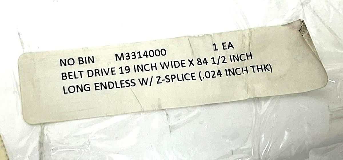 M3314000 Endless Drive Belt 19" W x 84-1/2" L Z-Splice .024" Thk New Surplus