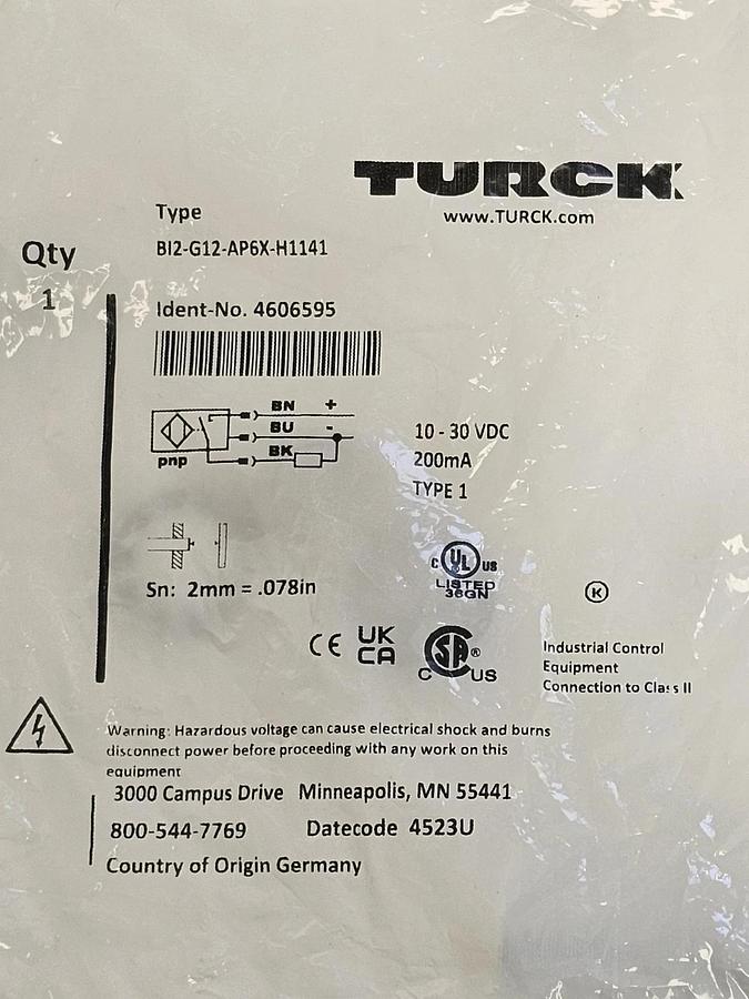 Used NEW TURCK BI2-G12-AP6X-H1141 PROXIMITY SENSOR 10-30VDC IDENT-NO. 4606595