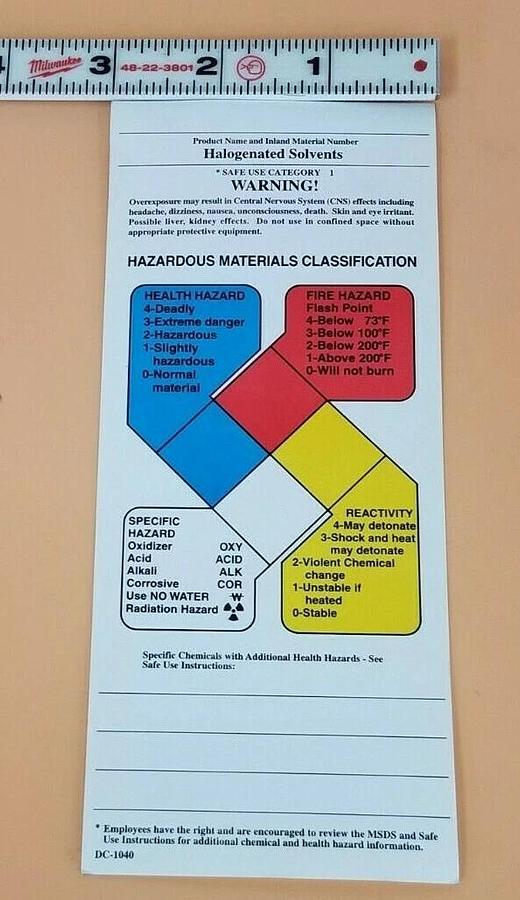 LOT OF 57 NEW HAZARDOUS MATERIAL CLASSIFICATION TAGS DC-1040, 3''X7''