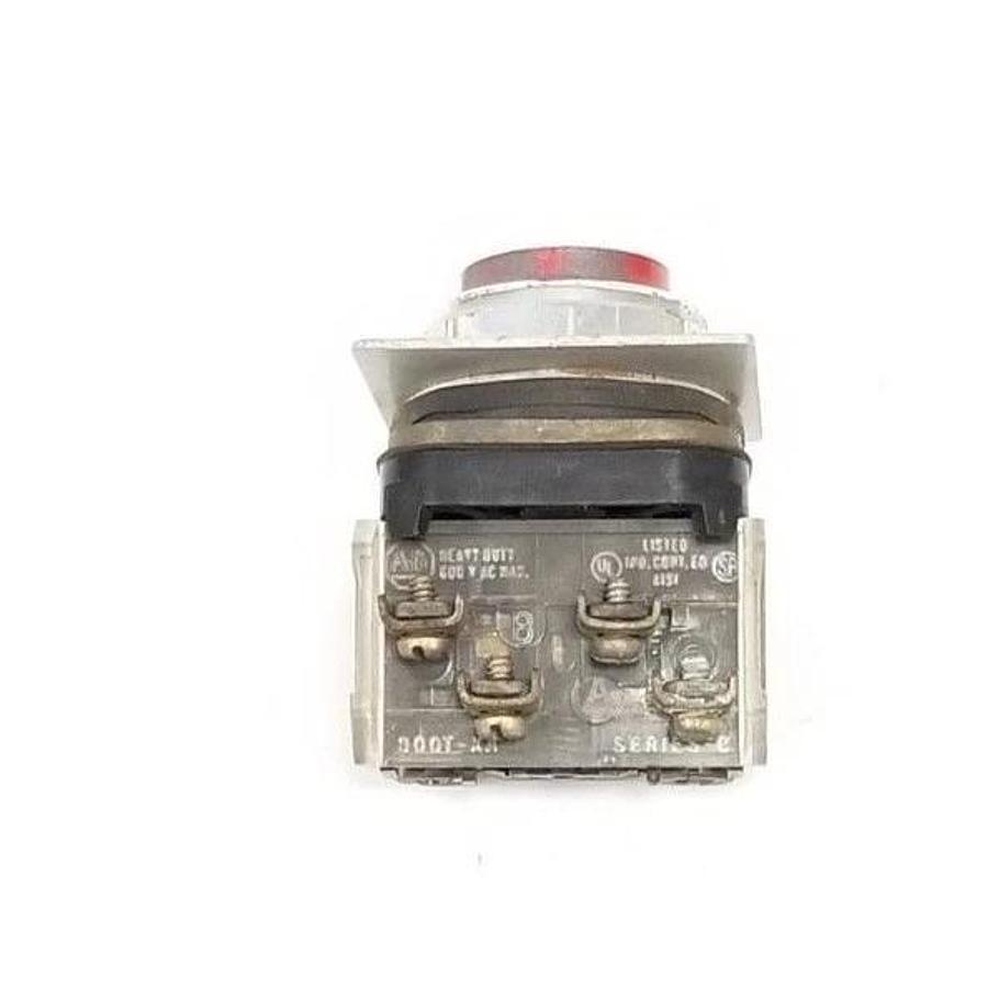 Used ALLEN BRADLEY 800T-B6 PUSHBUTTON RED SER. N, W/ (1) 800T-XA CONTACT
