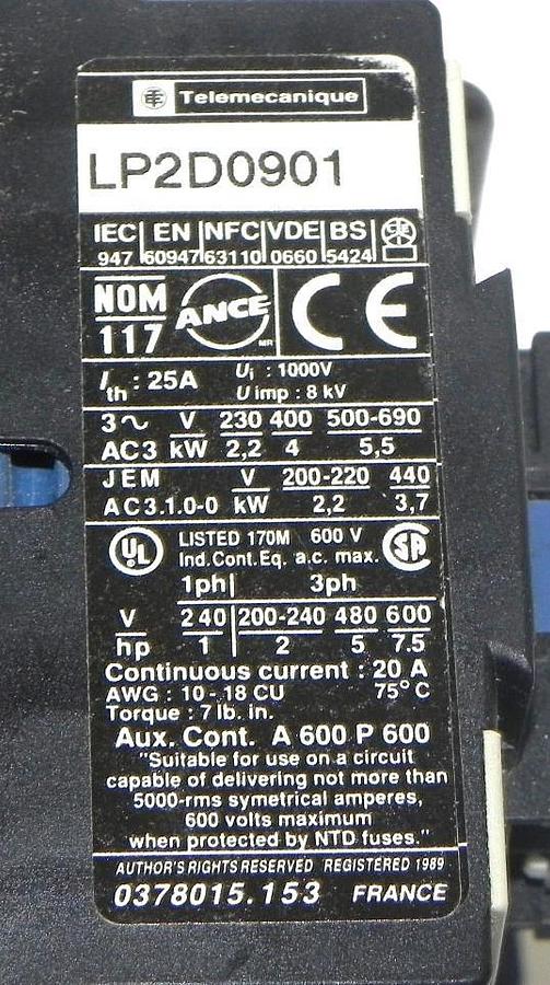 Used TELEMECANIQUE LP2D0901 REVERSING CONTACTOR
