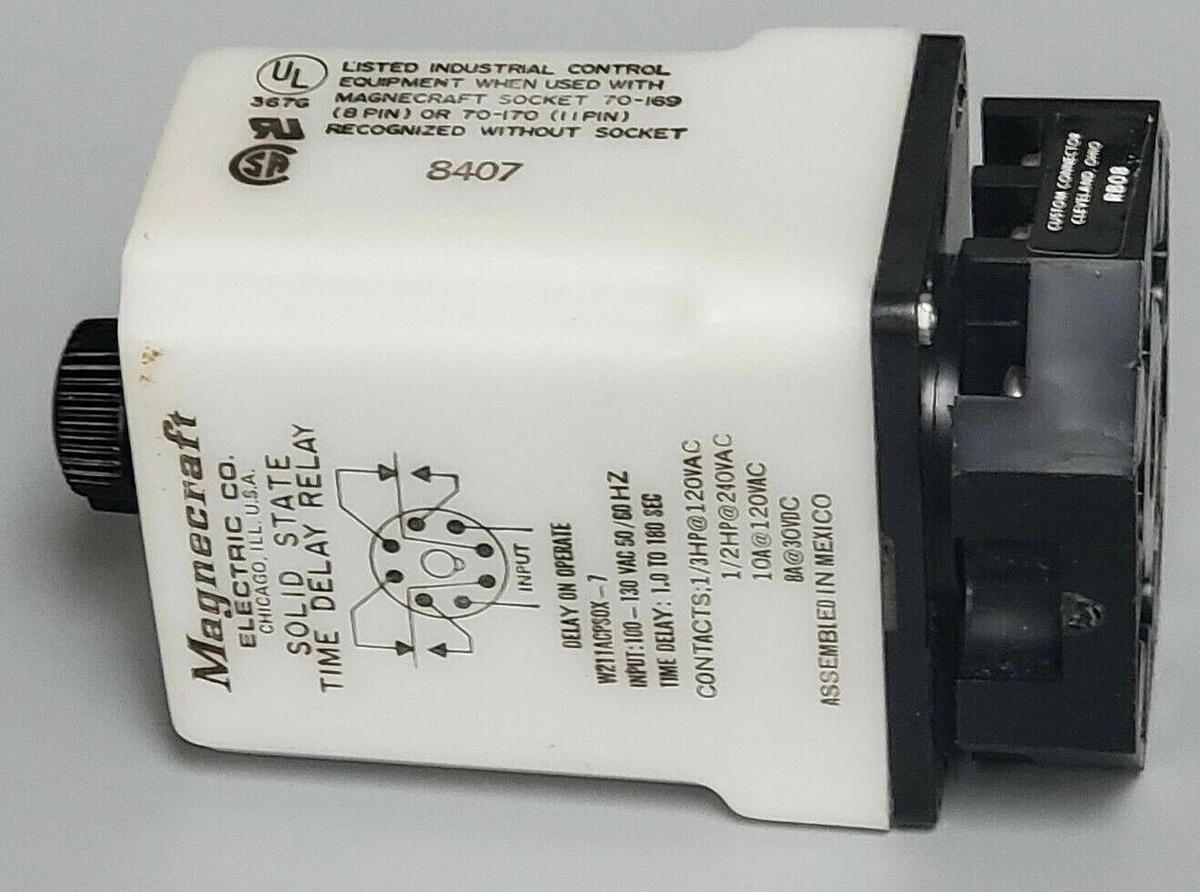 Used MAGNECRAFT ELECTRIC. CO W211ACPS0X-7 SOLID STATE TIME DELAY RELAY 10A 120V 50/60