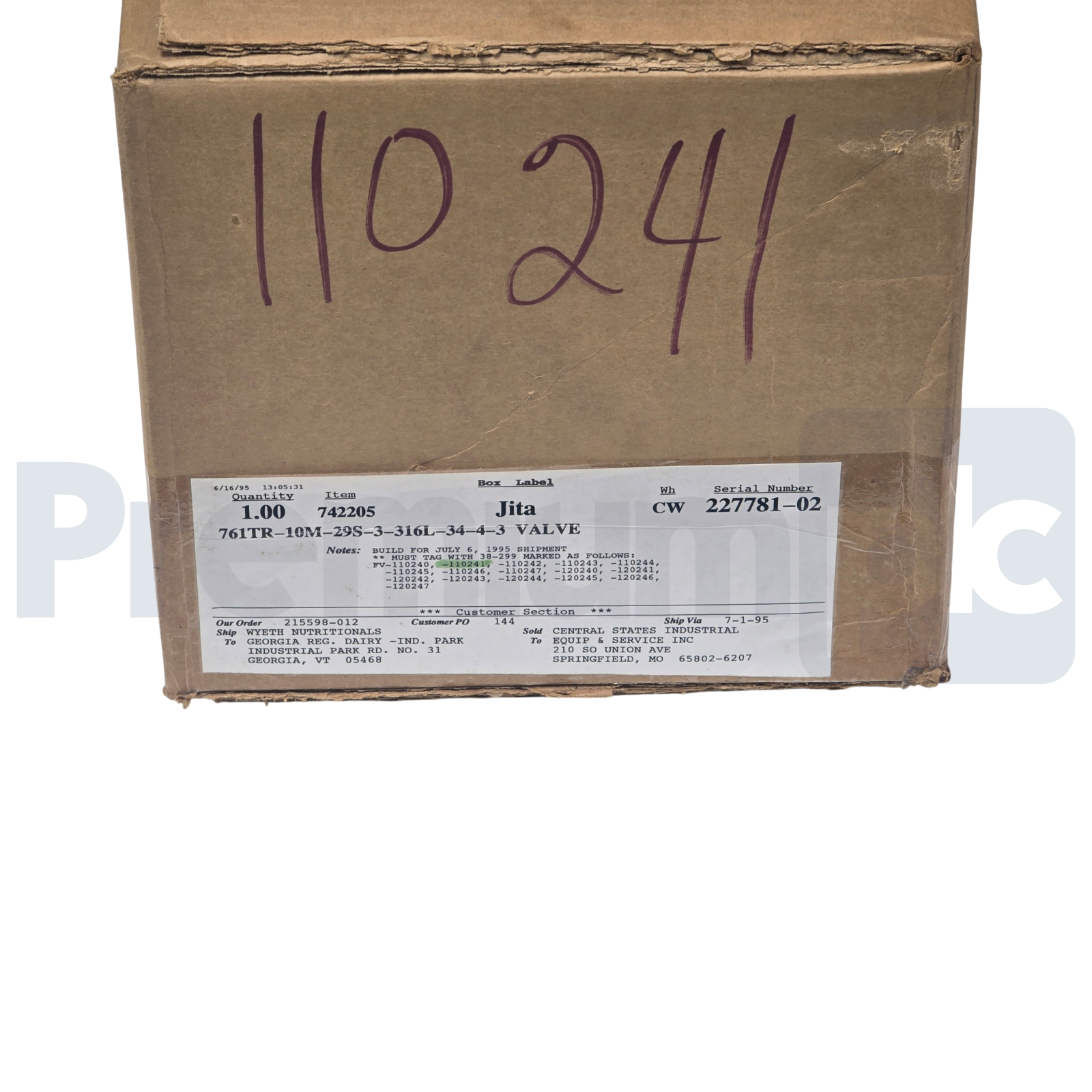 Used Alfa Laval Tri-Clover 761TR 3" SS Sanitary Valve 761TR-10M-29S-3-316L-34-4-3 NEW