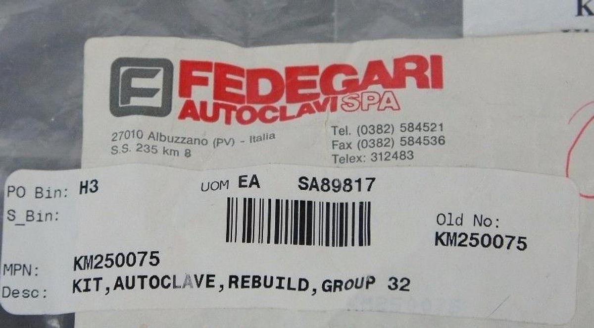 NEW FEDEGARI KM250075 KIT GROUP 32 AUTOCLAVE, REBUILD, GROUP 32