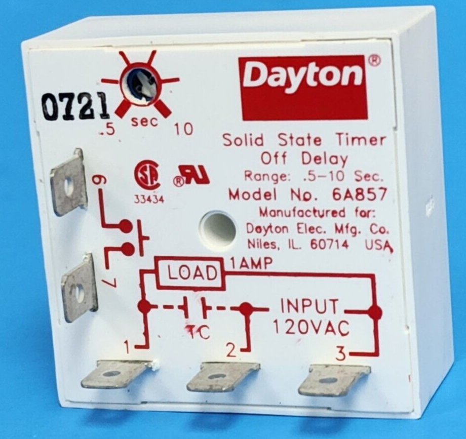 Used DAYTON 6A857 SOLID STATE TIMER OFF DELAY .5-10 SEC.