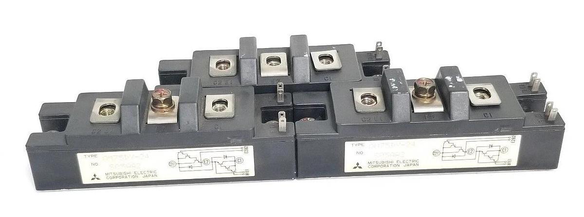 Used LOT OF 3 MITSUBISHI QM75DY-24 TRANSISTOR MODULES 75AMP 1200V, QM75DY24