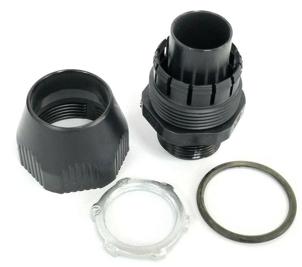 LOT OF 9 NEW THOMAS & BETTS FNMC-B ONLY LIQUID TIGHT BLACK CONNECTORS 1'' IN.