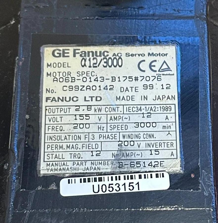 Refurbished FANUC A06B-0143-B175#7076 / A06B0143B1757076 AC SERVO MOTOR a12/3000 2.8kW REP