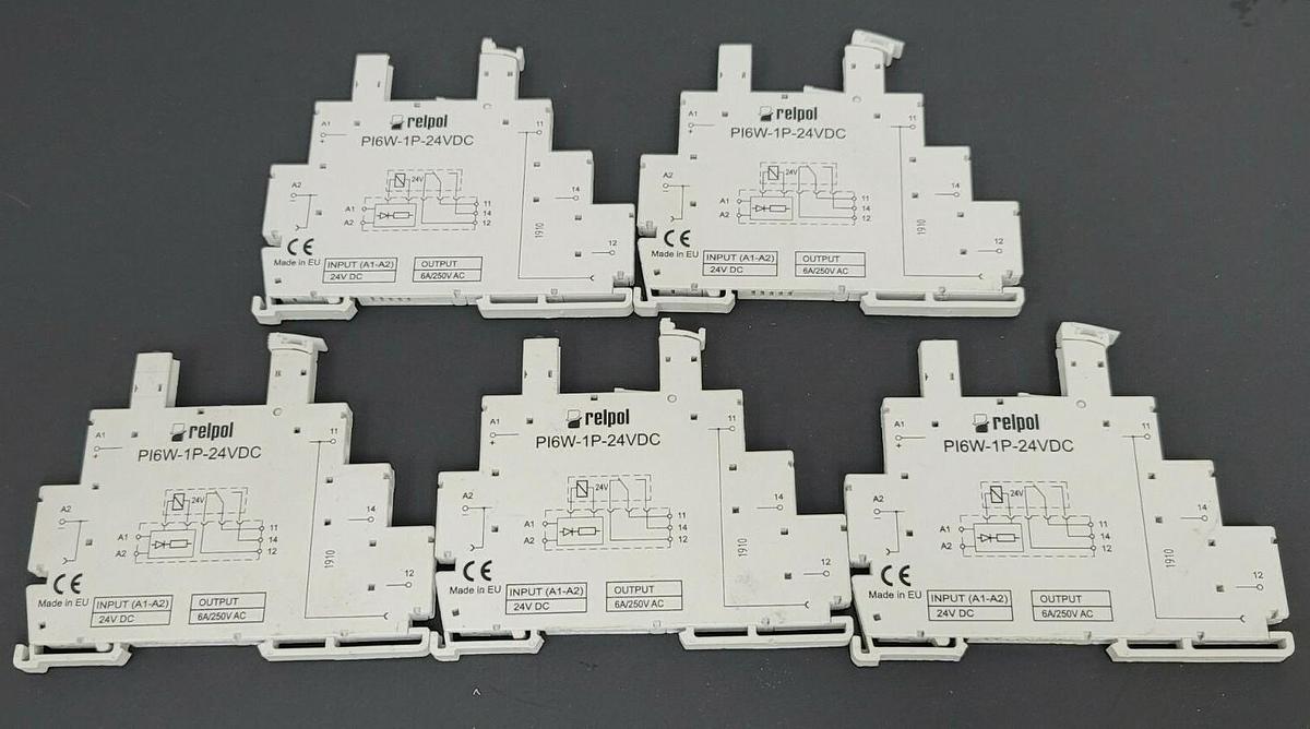 Used LOT OF 5 RELPOL PI6W-1P-24VDC RELAYS PI6W1P24VDC