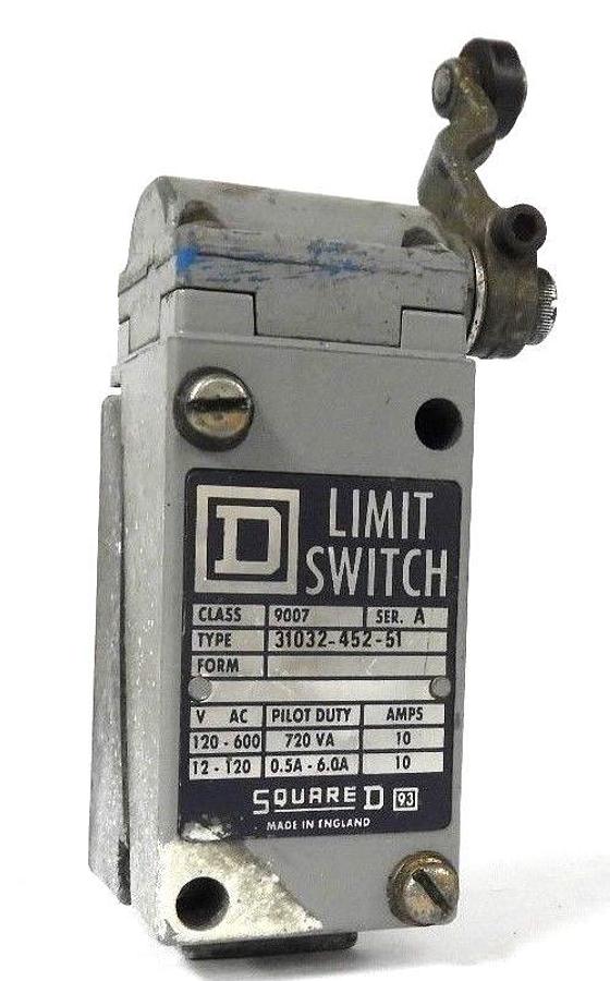 Used SQUARE D 9007-31032-452-51 LIMIT SWITCH 90073103245251, SER. A W/ KA-1
