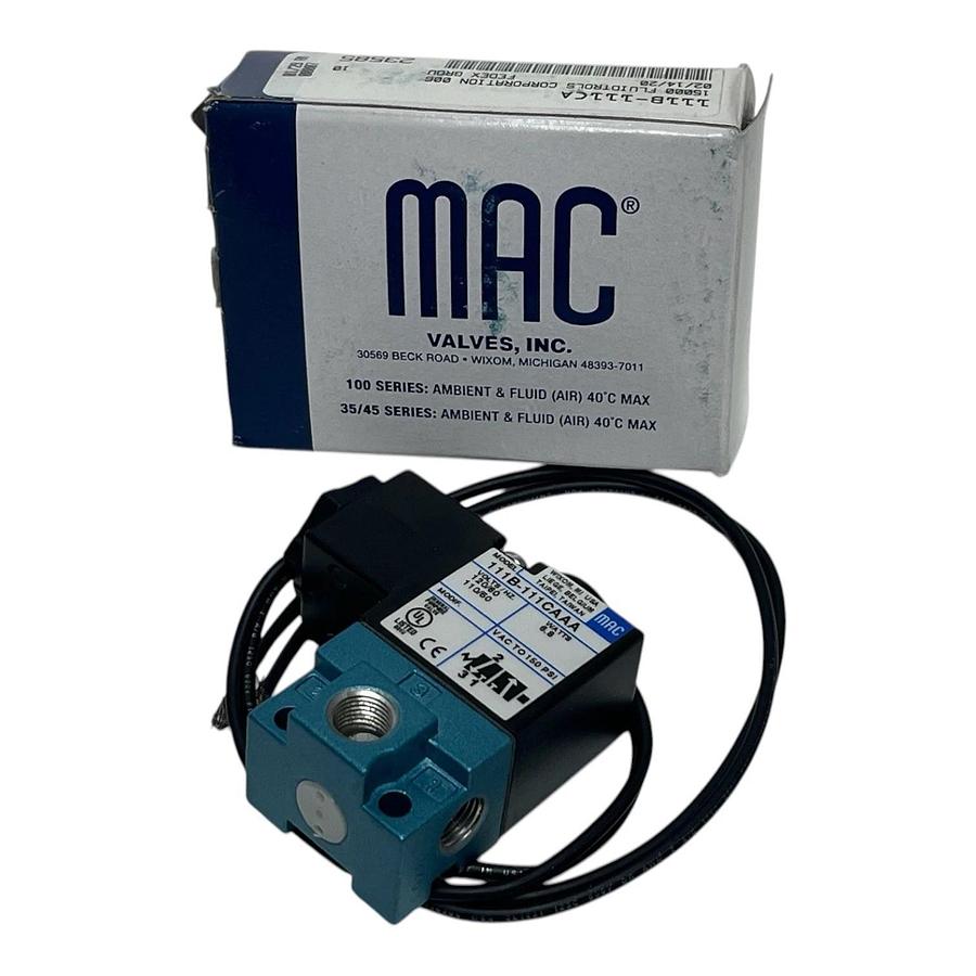 MAC Valves 111B-111CA Pneumatic 3-Way Solenoid Valve 100 Series New Surplus